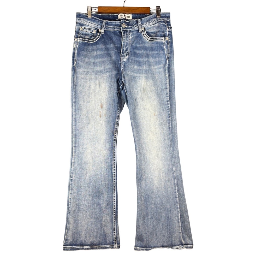 Disclosure Womens Bootcut Jeans Blue Medium Wash Flap Pocket Size 11/12 Distress